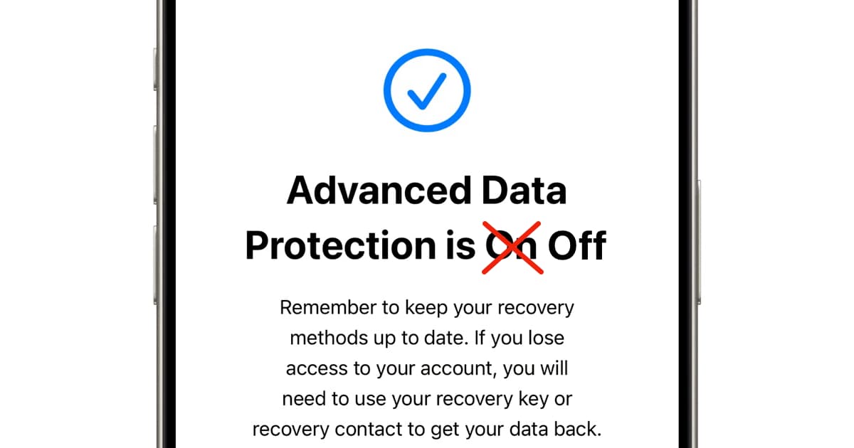 苹果iCloud高级数据保护开关界面示意图