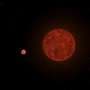 系外行星LHS 3844b（左）与母星LHS 3844（右）的艺术想象图，展示潮汐锁定导致的永恒白昼与黑夜