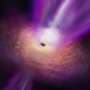 M87星系中心超大质量黑洞及其强大喷流的艺术想象图