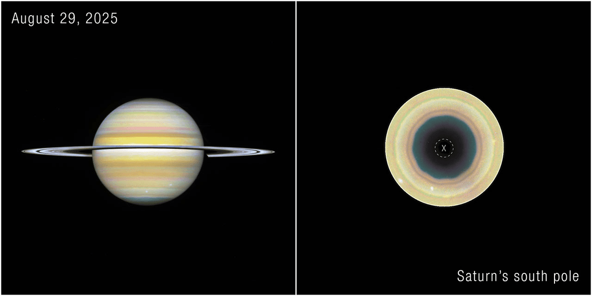 宇宙探索 · 哈勃望远镜在土星南极发现新十边形大气波动