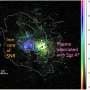 超新星遗迹Sgr A East的X射线能量图,显示铁核(绿色)与周围等离子体(紫色)的区分